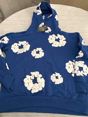 Blue Denim Tears Floral-Print Hoodie Sweatshirt